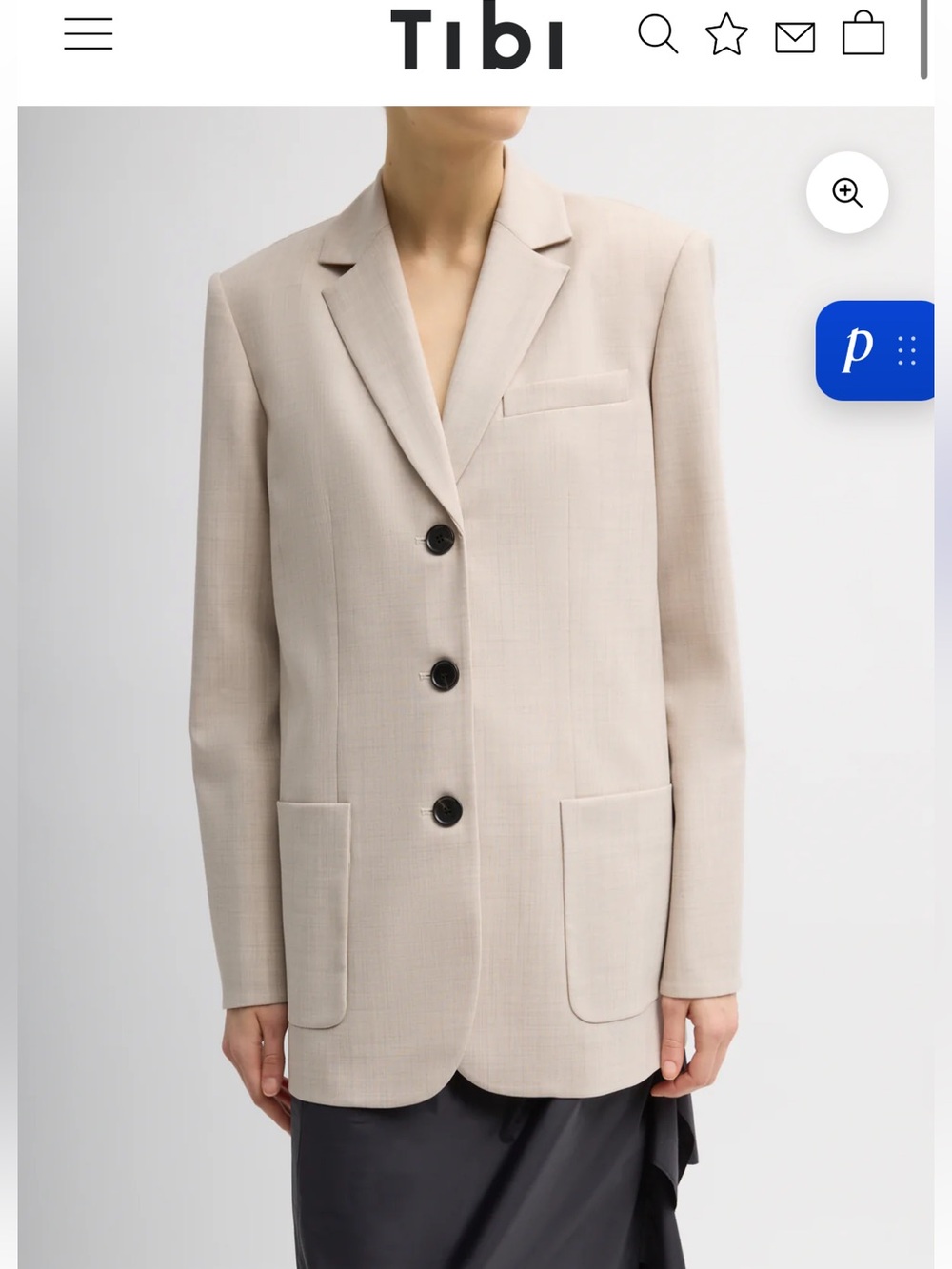 Tibi Cream Single-Breasted Tailored Blazer
